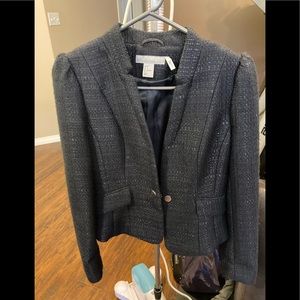 Navy linen blend fitted single breasted blazer